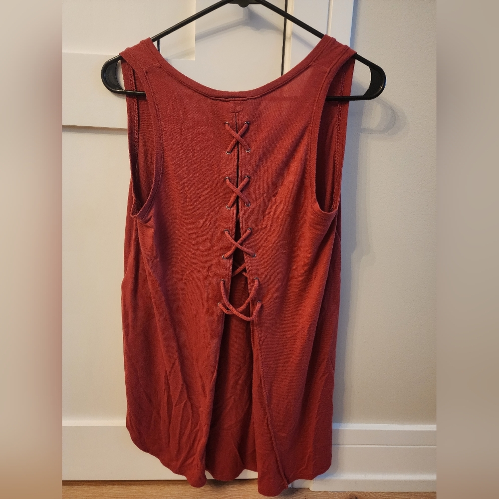 Express Rusty Red Lace-Up Back Tank Top Sz S